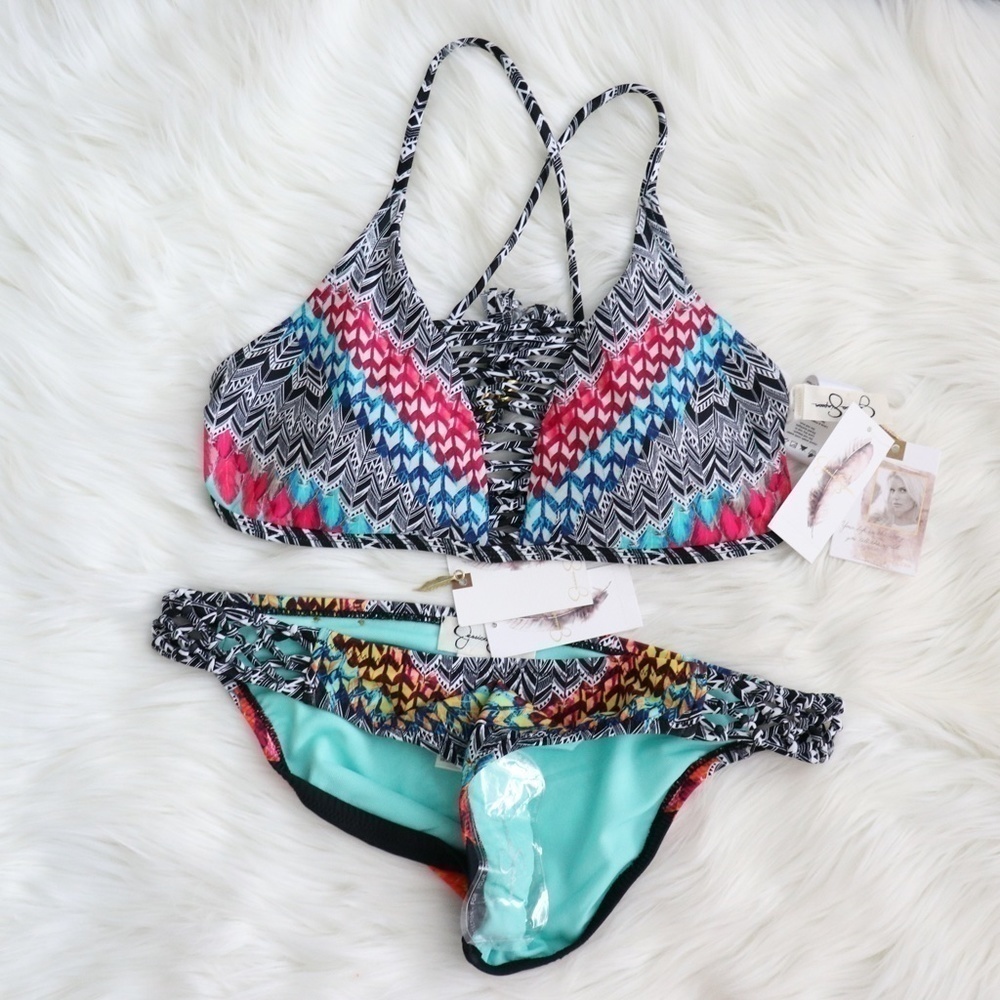 NWT Jessica Simpson Bohemian Tribal Print Bikini Swim Set Size Small - Picture 3 of 13